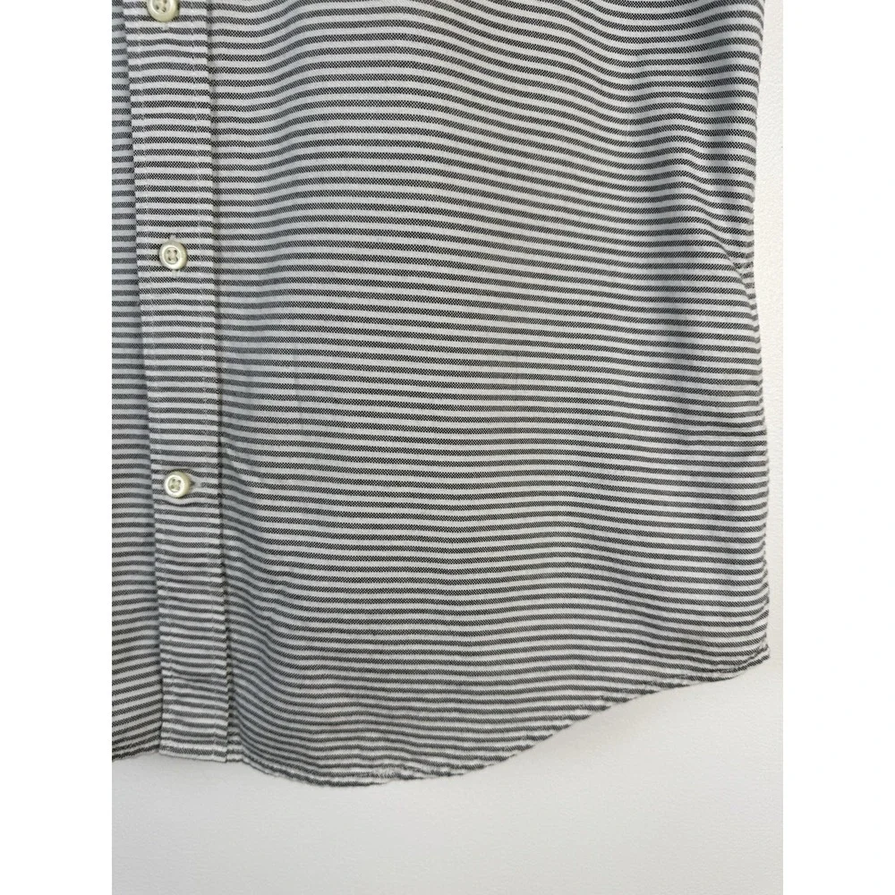 Banana Republic Oxford Shirt Mens Grey White Stripe Short Sleeve Pocket Cotton